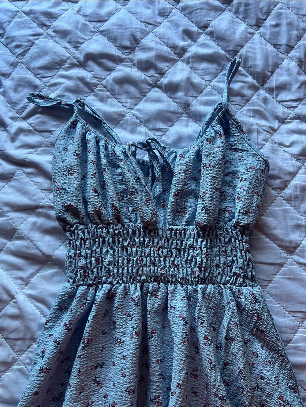 SHEIN Light Blue Floral Mini Dress with Smocked Waist